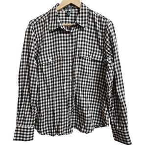 Lauren Ralph Lauren Womens Classic Fit Gingham Button-Down Shirt XL Cream Brown